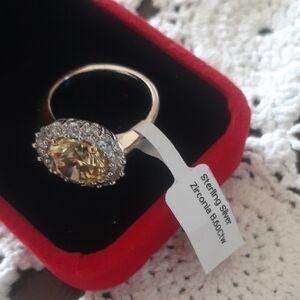 Sterling Silver Zircon Halo Ring, Size 8